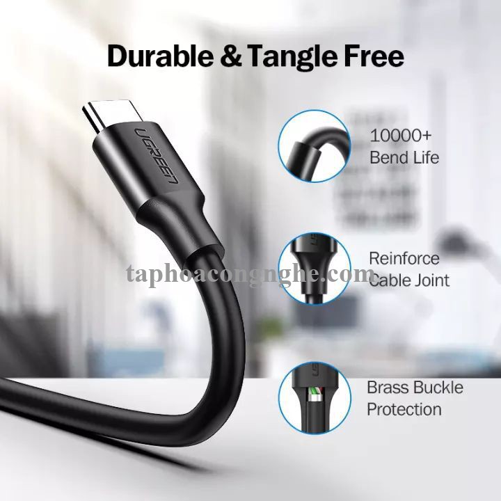 Ugreen 60225 3m 2.0 màu trắng cáp Usb ra Type C sạc và truyền dữ liệu US287 30060225